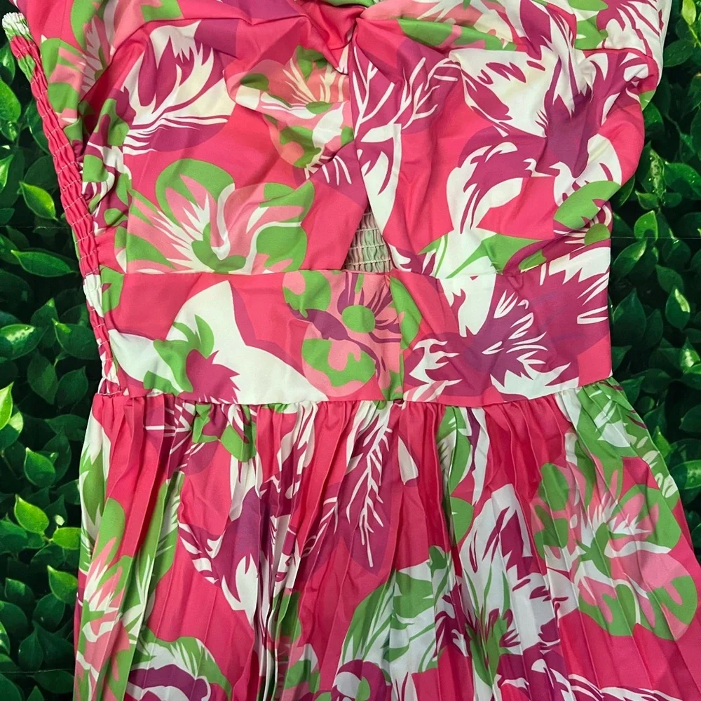 PINK Floral Tube Jumpsuit Flare Bottoms Never Worn - Picture 3 of 7